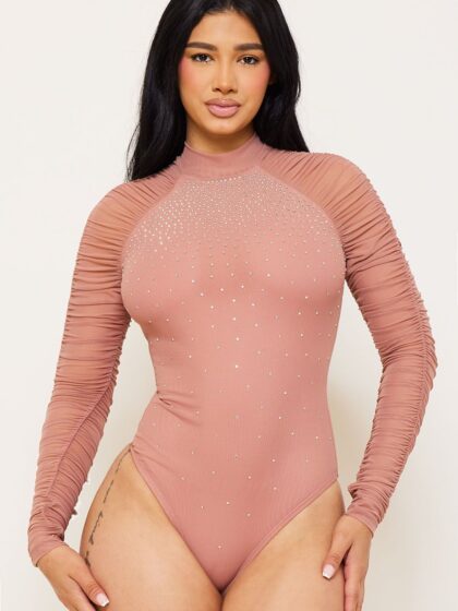 IB2370AP - RHINESTONE WITH MESH PANELED BODYSUIT