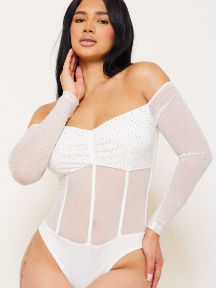 IB2372AP - RHINESTONE OFF THE SHOULDER BODYSUIT