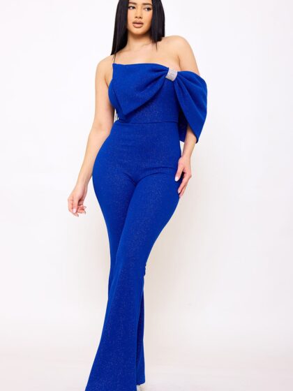 IB2447JP - GLITTER TECHNO CREPE LARGE BOW FRONT JUMPSUIT
