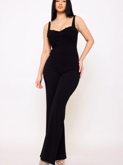 IB2465SP -  BEADED DETAIL TECHNO CREPE JUMPSUIT