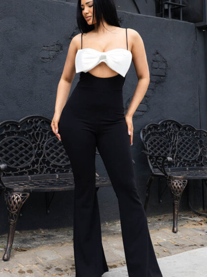 IB2483JP - COLOR CONTRAST BOW BUST FRONT JUMPSUIT