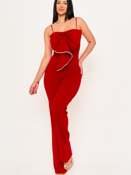 IB2513HP - RHINESTONE TRIM THE EDGE OF THE BOW JUMPSUIT