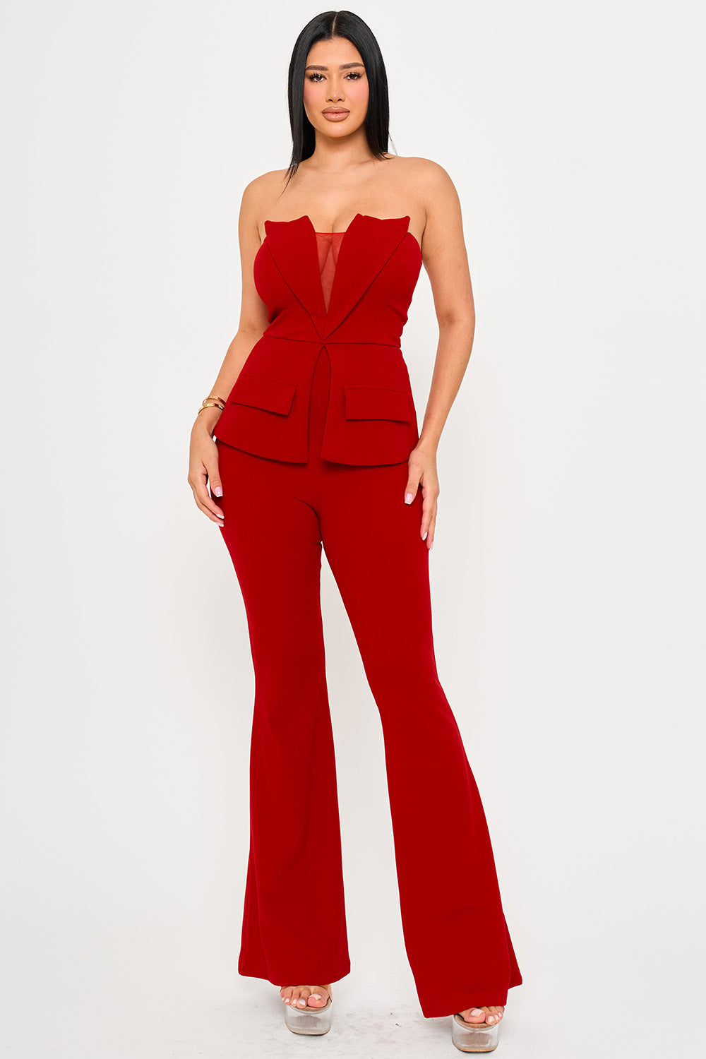 IB2542HP - TUBE TOP WITH COLLAR DETAIL PEPLUM JUMPSUIT - Image 5