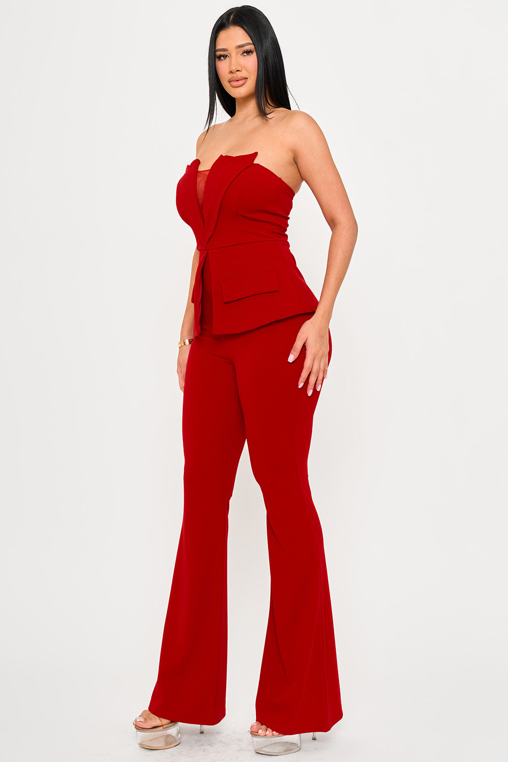 IB2542HP - TUBE TOP WITH COLLAR DETAIL PEPLUM JUMPSUIT - Image 6