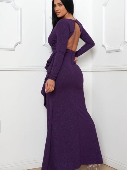 IDM9669JP - GLITTERED RUFFLES ON THE SIDE SKIRT MAXI DRESS