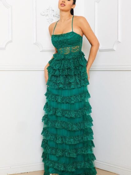 IDM9702SP - RUFFLE LAYER LACE MAXI DRESS