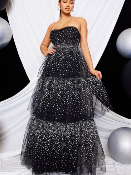 IDM9795SP - GLITTER DOTTED LAYERED MAXI DRESS