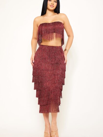 IR1821SP - FRINGE TUBE TOP AND MIDI SKIRT SET