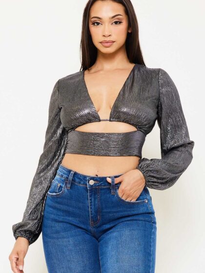 IT1331AP -  FOIL OPEN FRONT WITH STRAP ON BUST CROP TOP