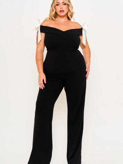 IXB2517JP - FABRIC CONTRAST OFF THE SHOULDER PLUS SIZE JUMPSUIT