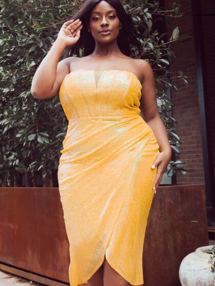 IXD9810SP - IRIDESCENT SEQUIN WRAP PLUS SIZE MIDI DRESS