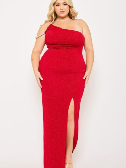 IXD9953SP - GLITTER ONE SHOULDER PLUS SIZE MAXI DRESS