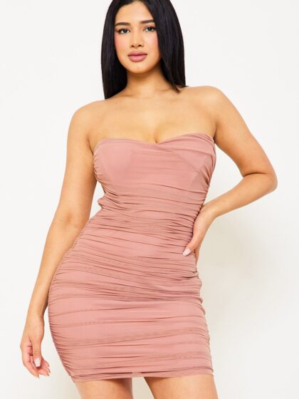 SD1121SPS - PLEATED TUBE TOP MINI DRESS