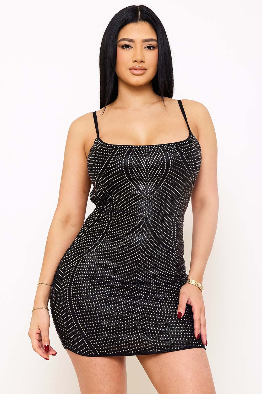 SD1497AP - RHINESTONE PATTERNED SLINKY FOIL FABRIC MINI DRESS - Image 12