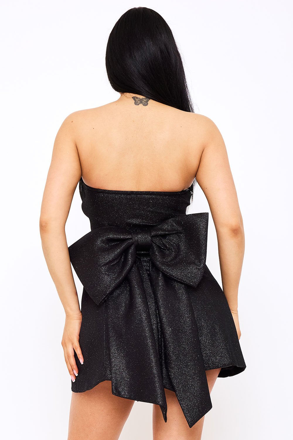 SD1673JP - BONDED SHINY KNIT LARGE BOW ACCENT MINI DRESS - Image 2