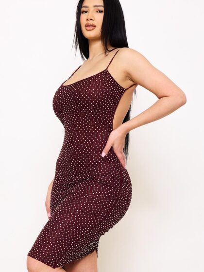SD1677AP - RHINESTONE ON STRETCH WAVY MESH MINI DRESS
