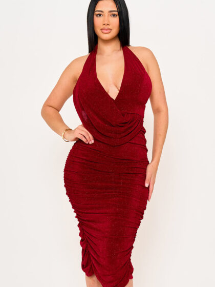 SD2034JP - GLITTER HALTER NECK MIDI DRESS