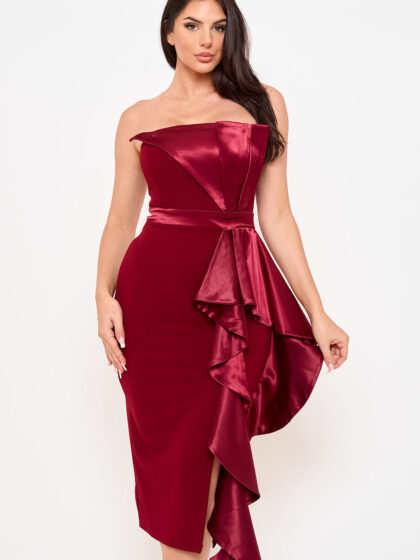 SD2255JP - SATIN PLEATED FABRIC CONTRAST MIDI DRESS
