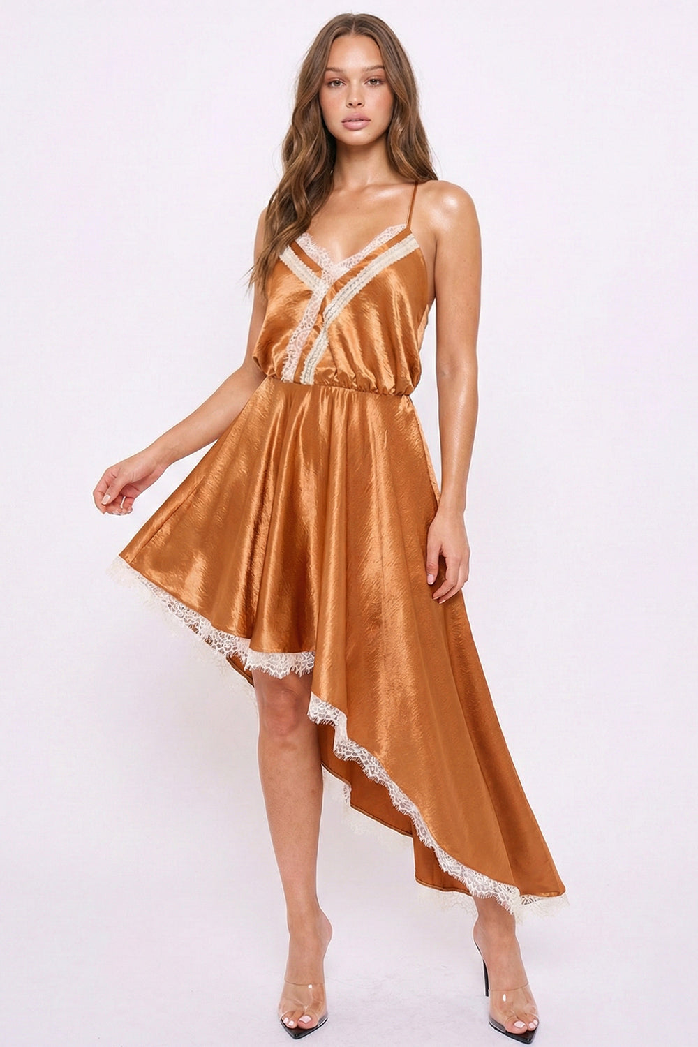 SD2381HP - LACE TRIM DETAIL HI-LOW MIDI DRESS - Image 2