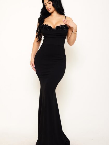 SDM1316SP - FLOWER EMBELLISHED BUST MERMAID MAXI DRESS