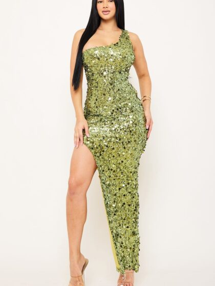 SDM1405JP - SEQUIN ONE SHOULDER MAXI DRESS
