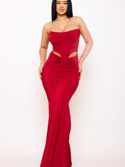 SDM1518AP - SATIN BUSTIER TOP MAXI DRESS