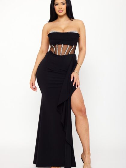 SDM1562JP - RHINESTONE BUST WITH CREZIA MAXI DRESS