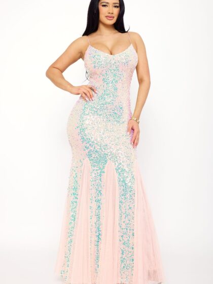 SDM1593JP - SEQUIN WITH MESH MERMAID SHILOUETTE MAXI DRESS