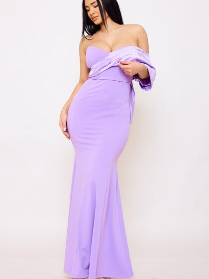 SDM1613SP - CREZIA FABRIC WITH SATIN LARGE BOW DETAIL MAXI DRESS