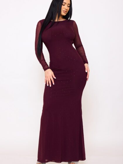 SDM1717AP - RHINESTONE ON POWER MESH OPEN BACK MAXI DRESS