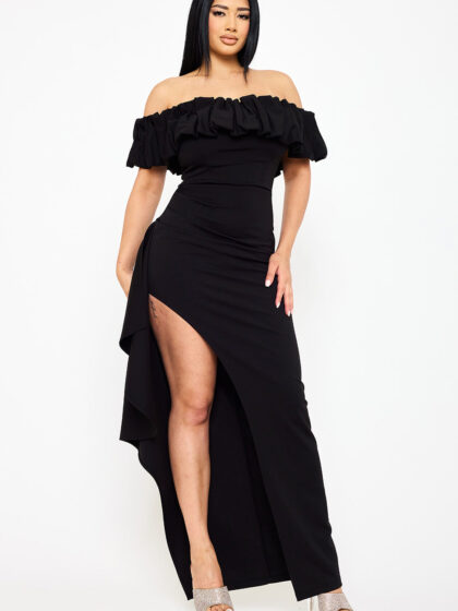 SDM1816JP - CREZIA FABRIC RUFFLE OFF THE SHOULDER MAXI DRESS