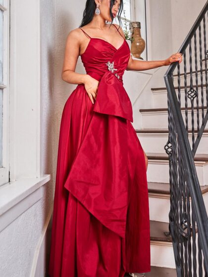 SDM2284HP - TAFFETA BOW ON THE WAIST A-LINE MAXI DRESS