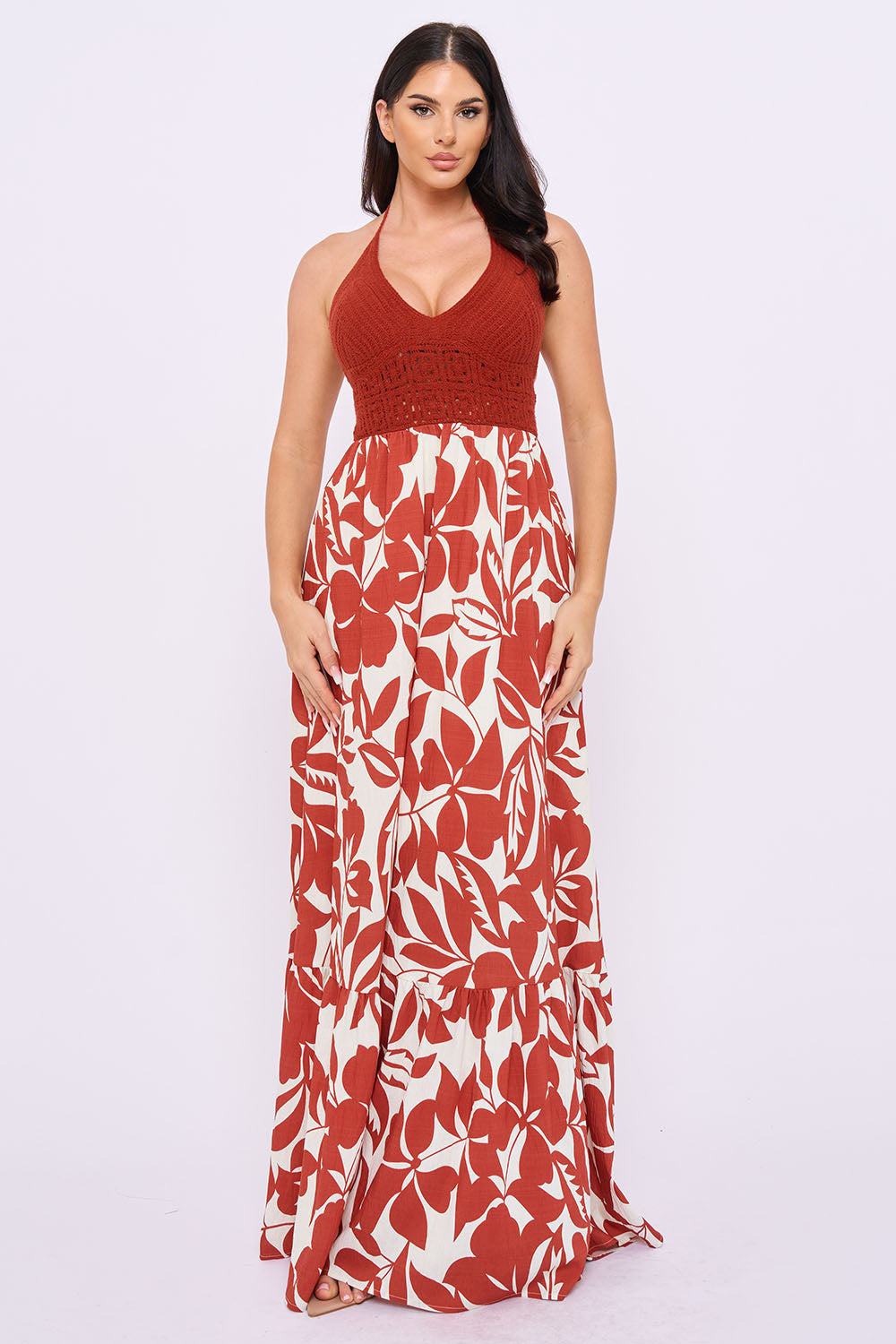 SDM2305HP - CROCHET HALTER TOP WITH PRINTED MAXI DRESS - Image 2