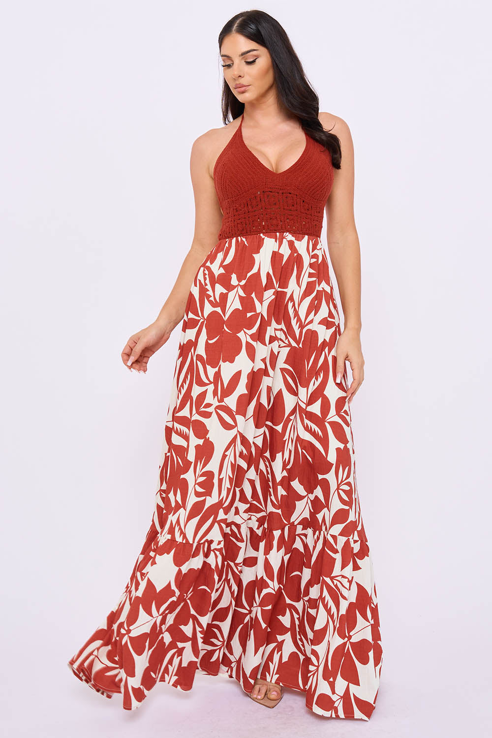 SDM2305HP - CROCHET HALTER TOP WITH PRINTED MAXI DRESS - Image 8