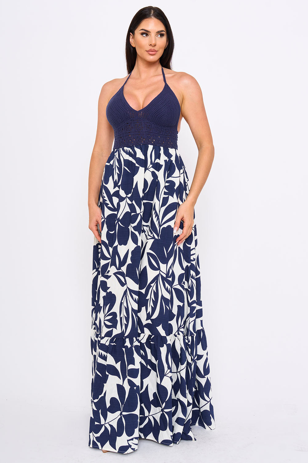SDM2305HP - CROCHET HALTER TOP WITH PRINTED MAXI DRESS - Image 5