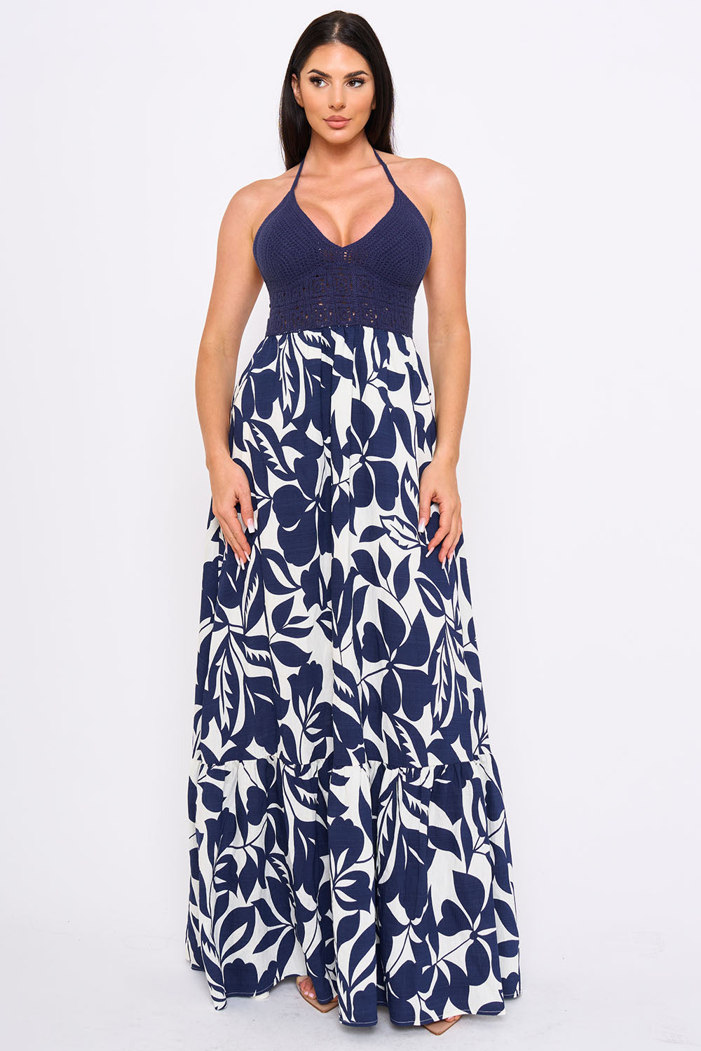 SDM2305HP - CROCHET HALTER TOP WITH PRINTED MAXI DRESS - Image 6