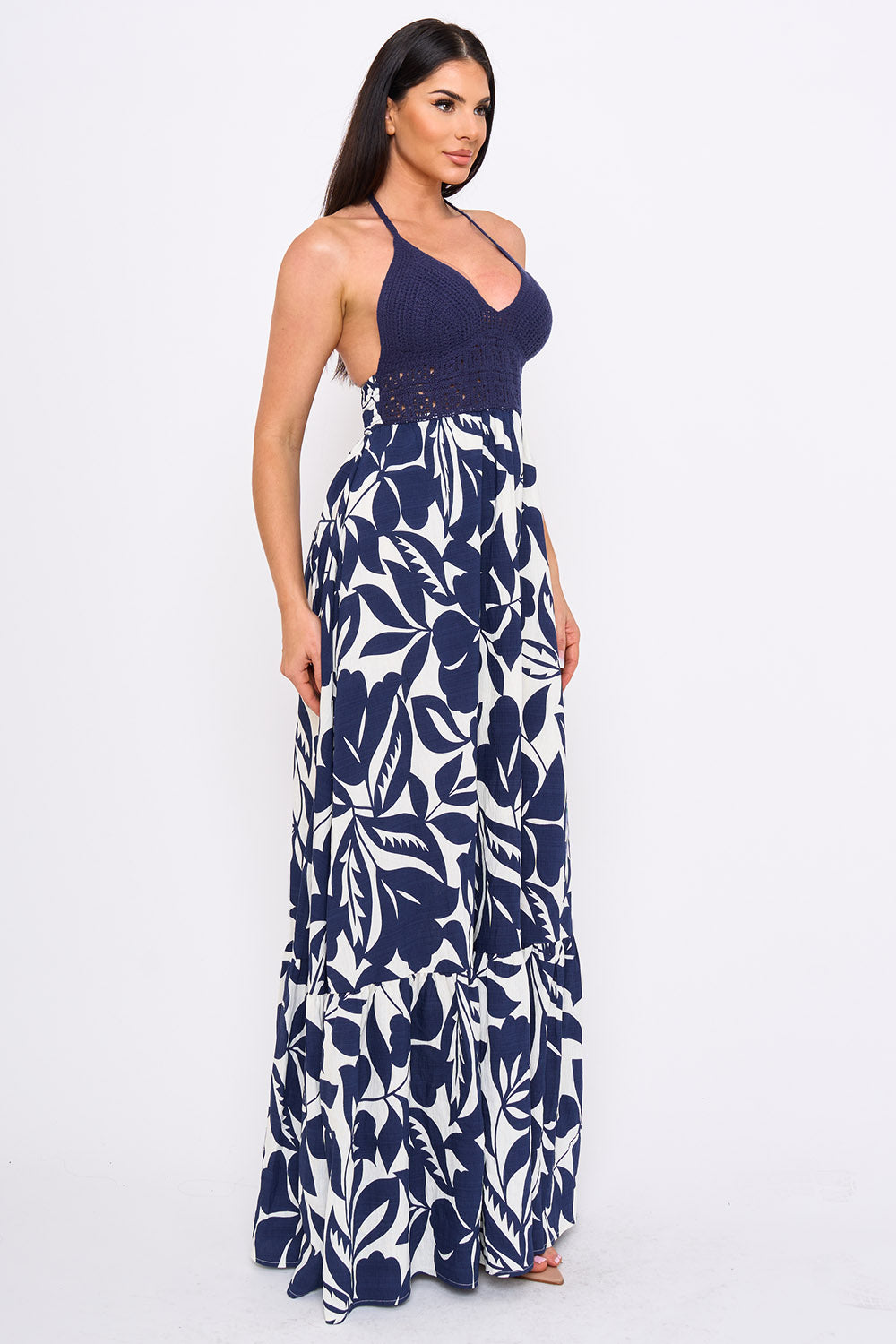 SDM2305HP - CROCHET HALTER TOP WITH PRINTED MAXI DRESS - Image 4